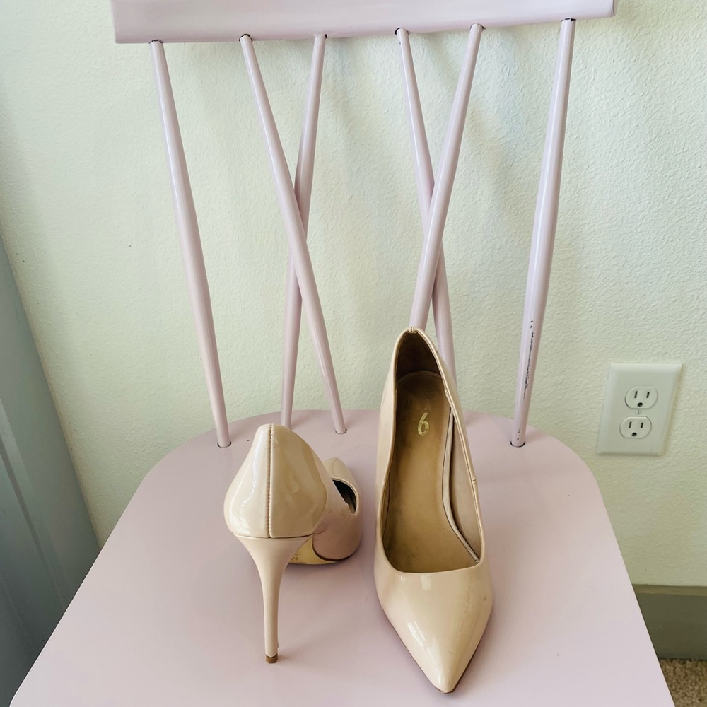 Nude patent leather heels
